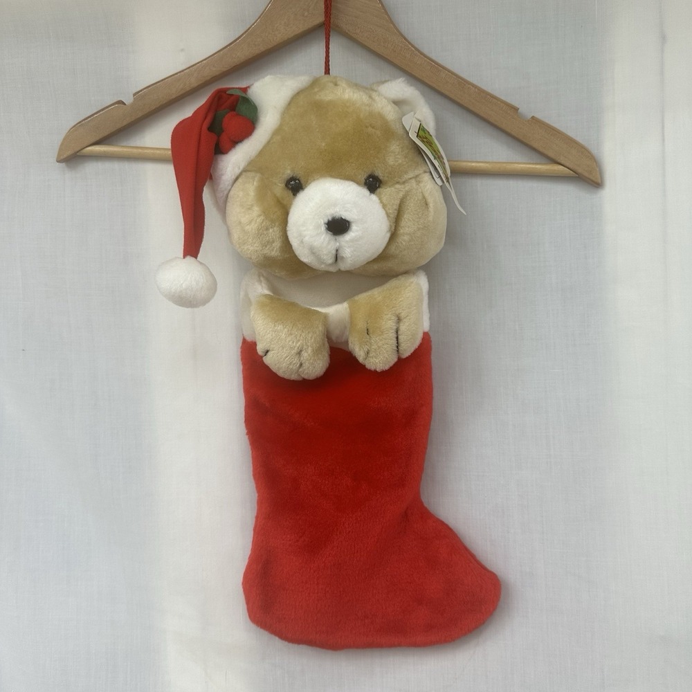 Ganz 1992 Plush Bear 3D Christmas Stocking Holiday Santa Hat Red New With tags
